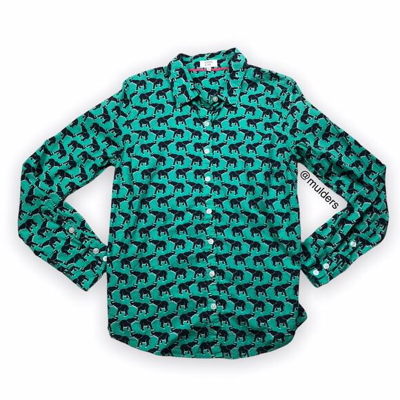 Crown & Ivy Green & Black Elephant Print Shirt - Picture 1 of 10
